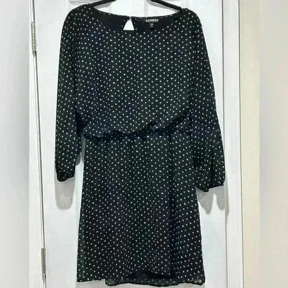 Express Women's Polka Dot Black Mini Dress Size Large - Picture 1 of 2